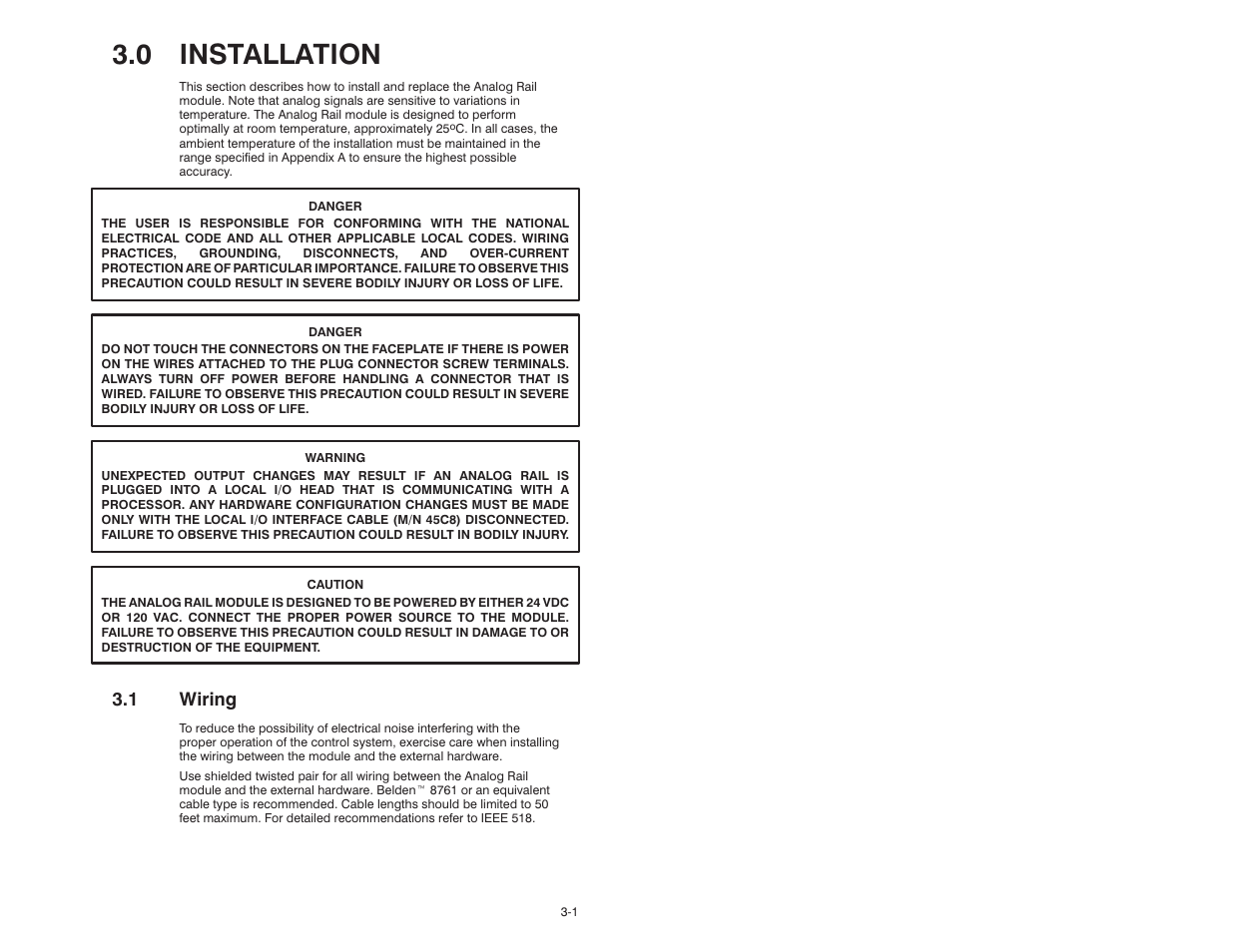 0 installation, 1 wiring | Rockwell Automation 61C350 2-In/2-Out 0-10 Volt Analog Rail Module User Manual | Page 15 / 48