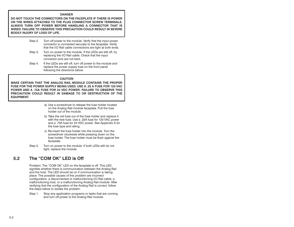 2 the "com ok" led is off, 2 the com ok" led is off | Rockwell Automation 61C350 2-In/2-Out 0-10 Volt Analog Rail Module User Manual | Page 36 / 48