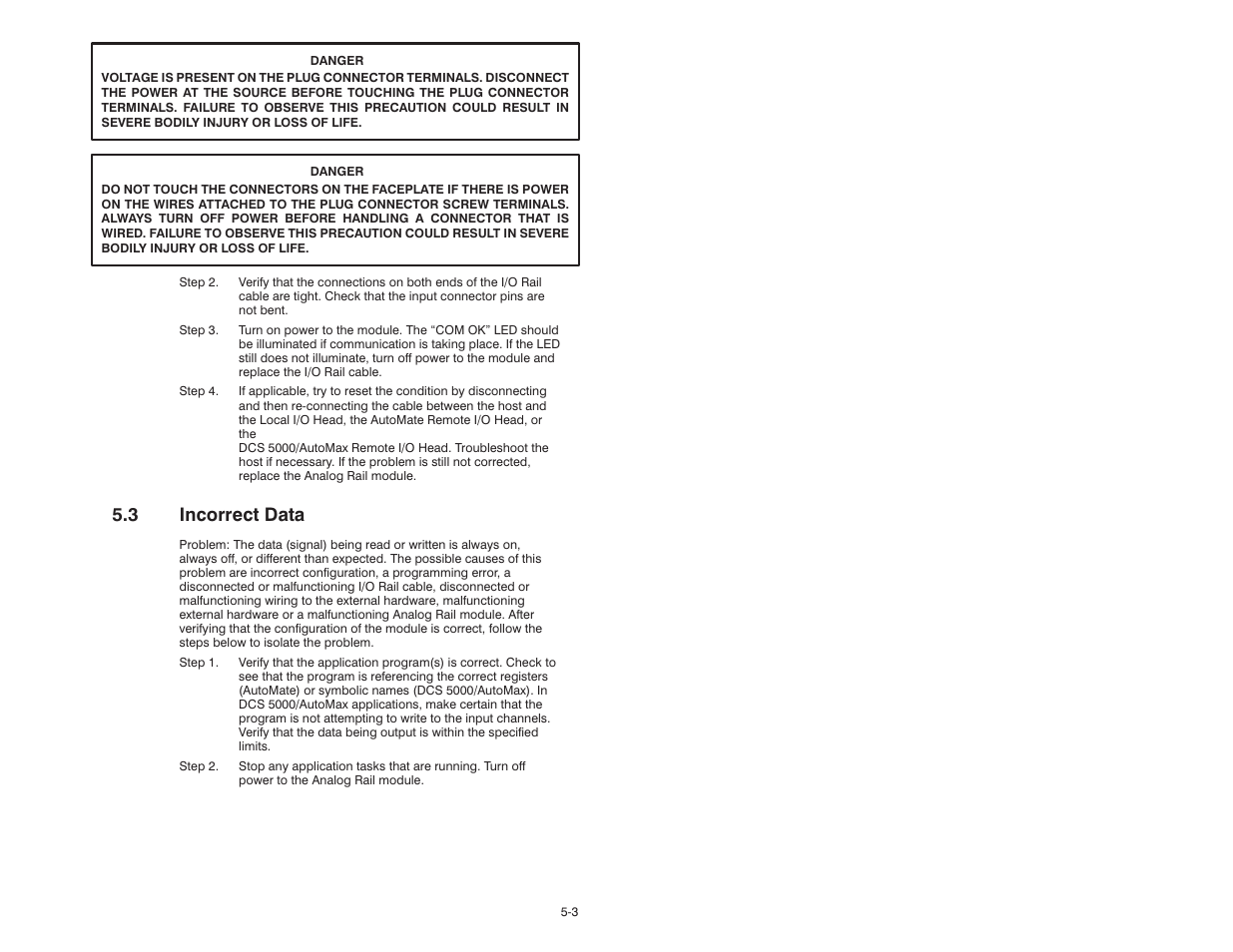 3 incorrect data | Rockwell Automation 61C350 2-In/2-Out 0-10 Volt Analog Rail Module User Manual | Page 37 / 48