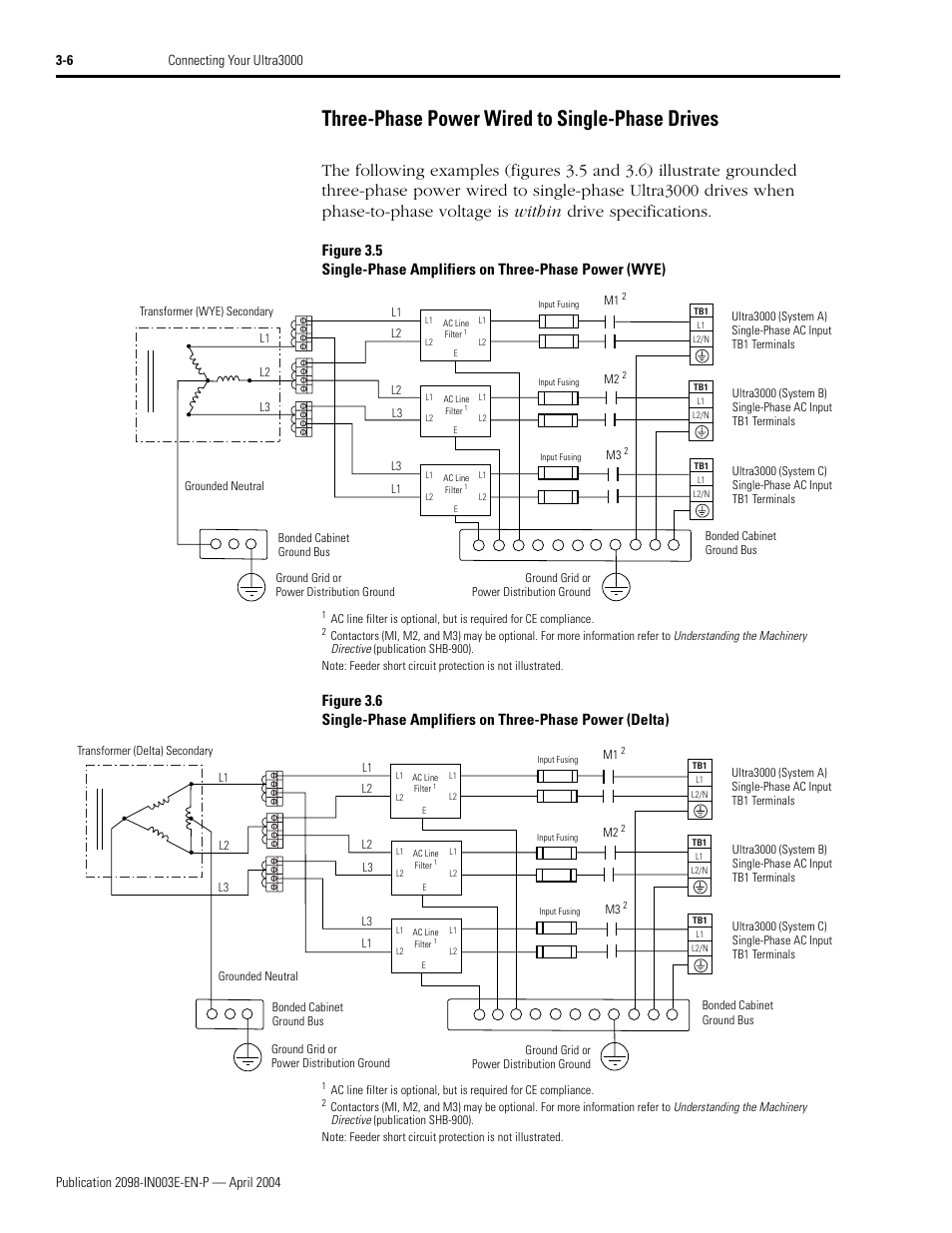 Three-phase power wired to single-phase drives | Rockwell Automation 2090 Ultra3000 Installation Manual User Manual | Page 102 / 194