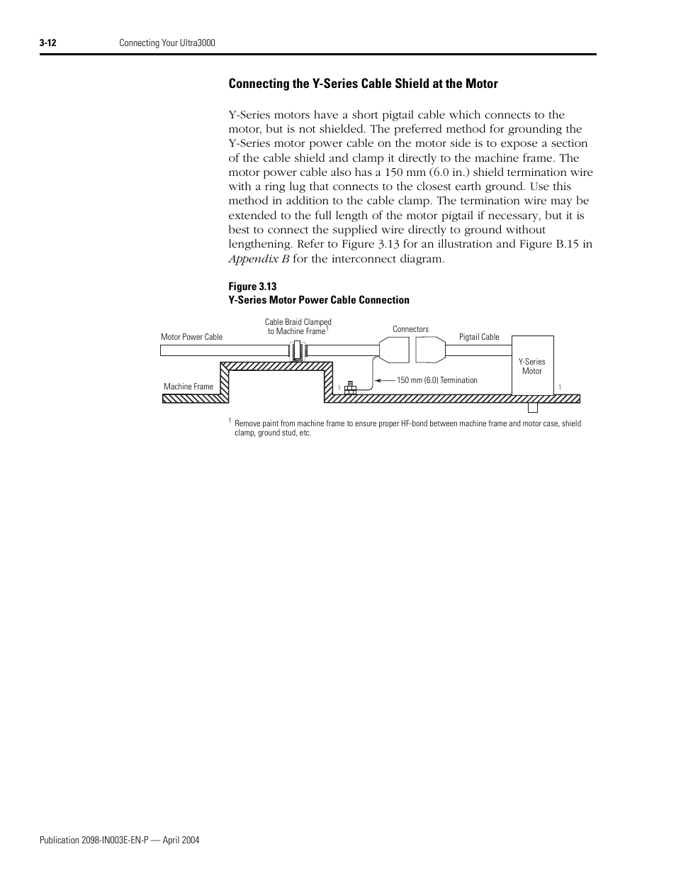 Connecting the y-series cable shield at the motor | Rockwell Automation 2090 Ultra3000 Installation Manual User Manual | Page 108 / 194