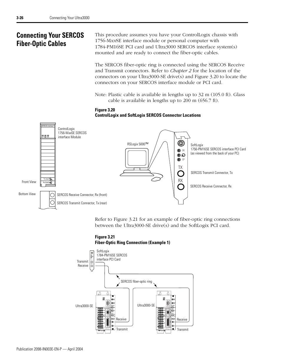 Connecting your sercos fiber-optic cables, Tx rx | Rockwell Automation 2090 Ultra3000 Installation Manual User Manual | Page 122 / 194