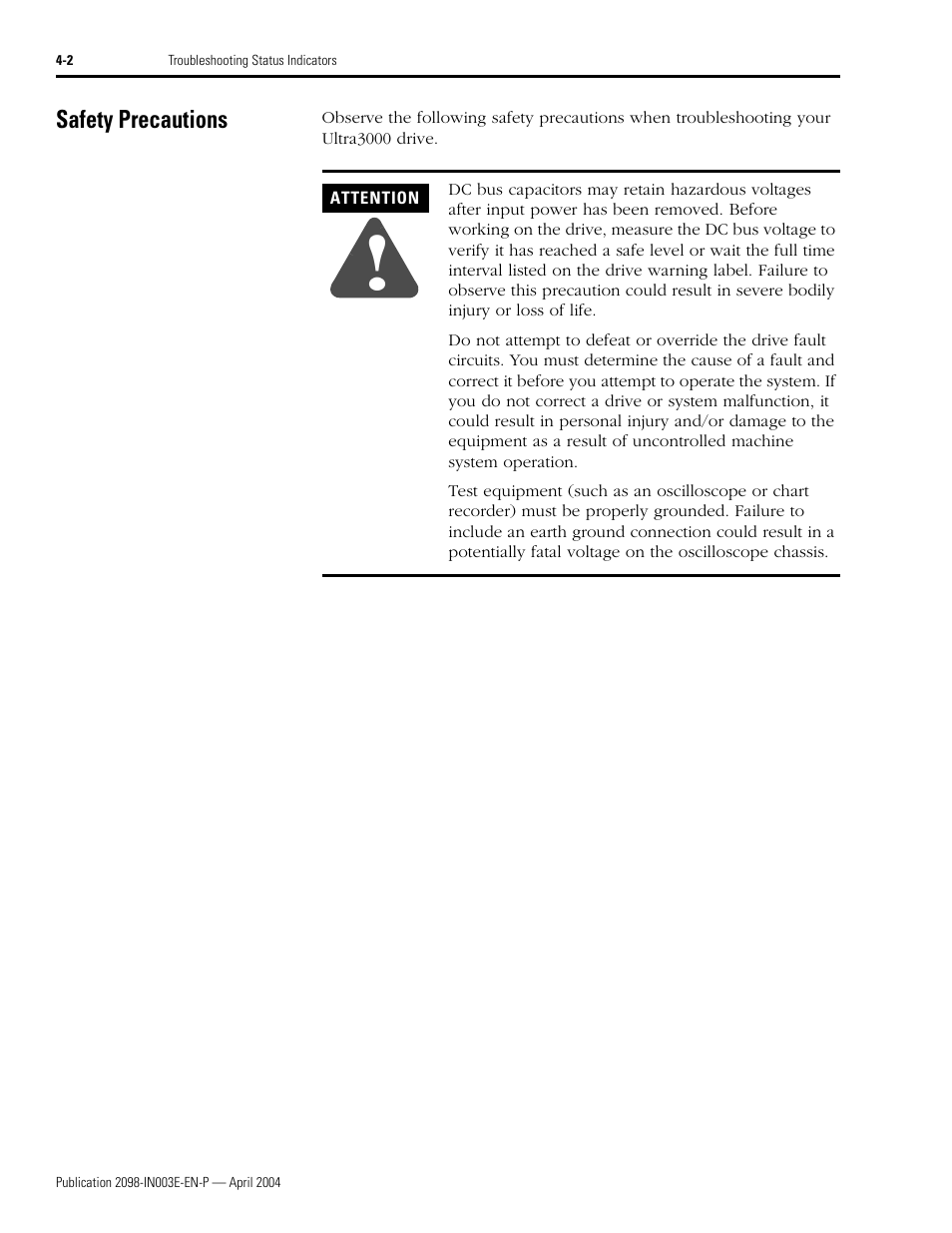 Safety precautions | Rockwell Automation 2090 Ultra3000 Installation Manual User Manual | Page 130 / 194