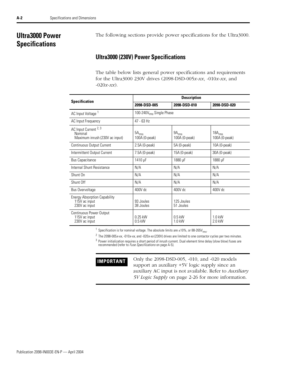 Ultra3000 power specifications | Rockwell Automation 2090 Ultra3000 Installation Manual User Manual | Page 140 / 194