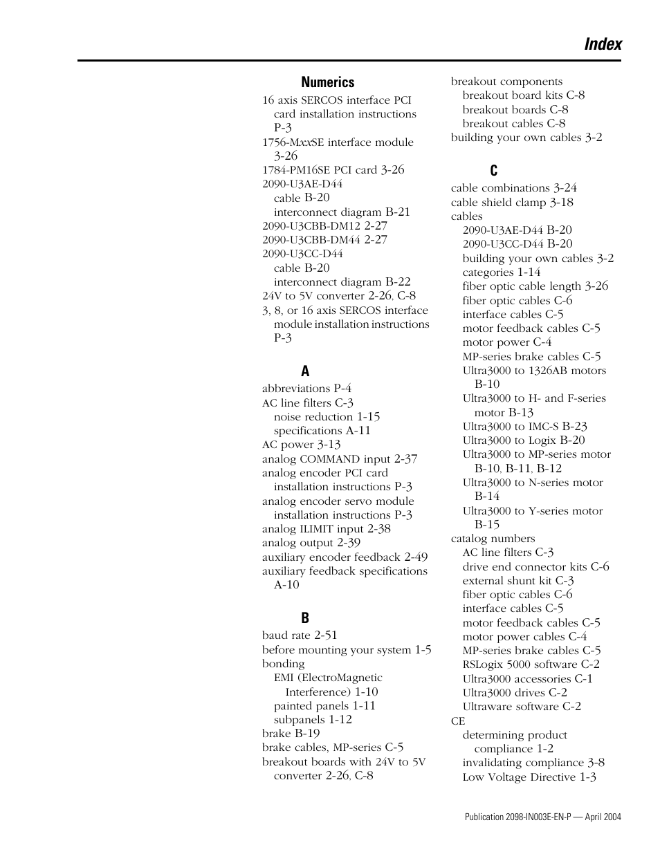 Index, Numerics | Rockwell Automation 2090 Ultra3000 Installation Manual User Manual | Page 187 / 194