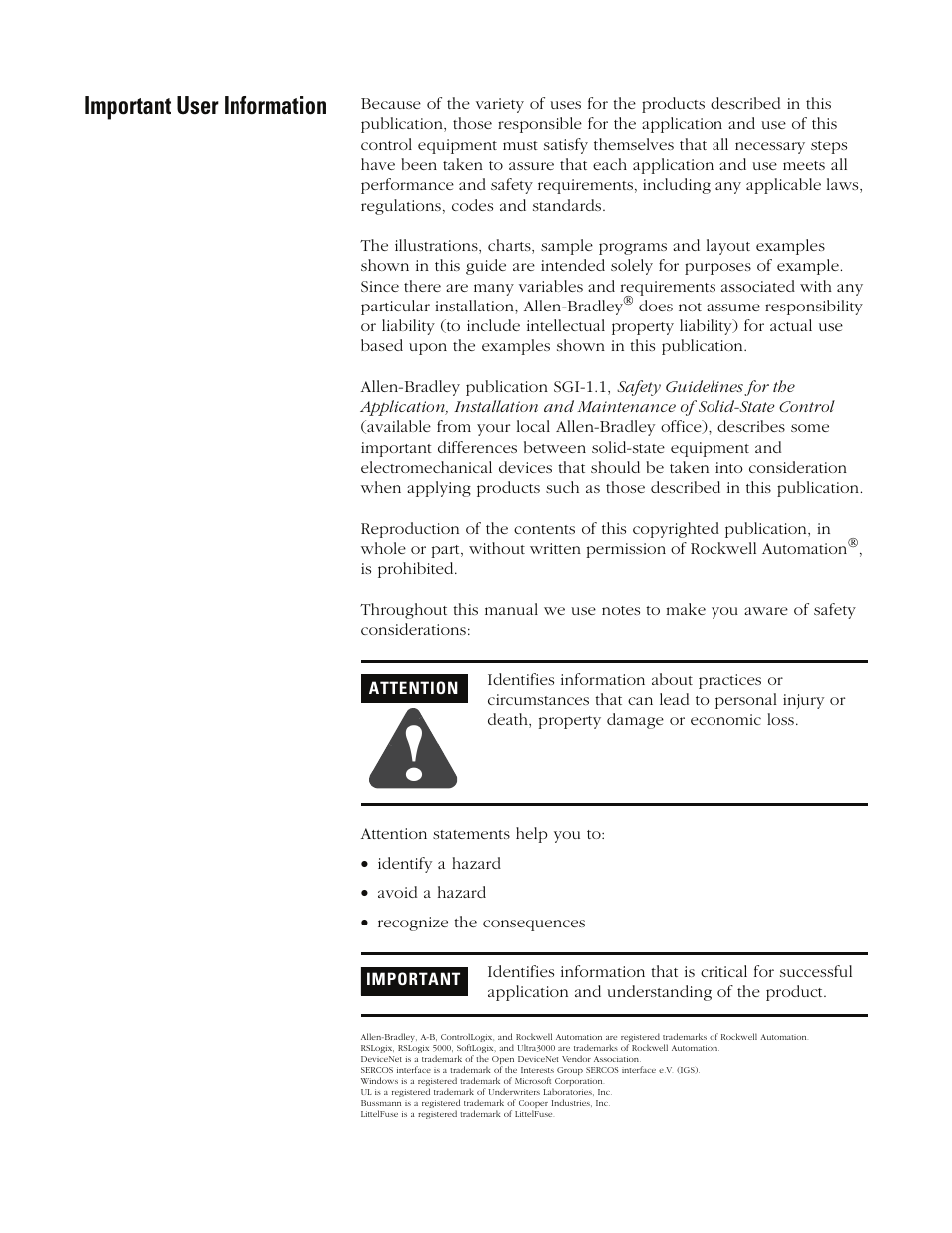 Important user information | Rockwell Automation 2090 Ultra3000 Installation Manual User Manual | Page 2 / 194