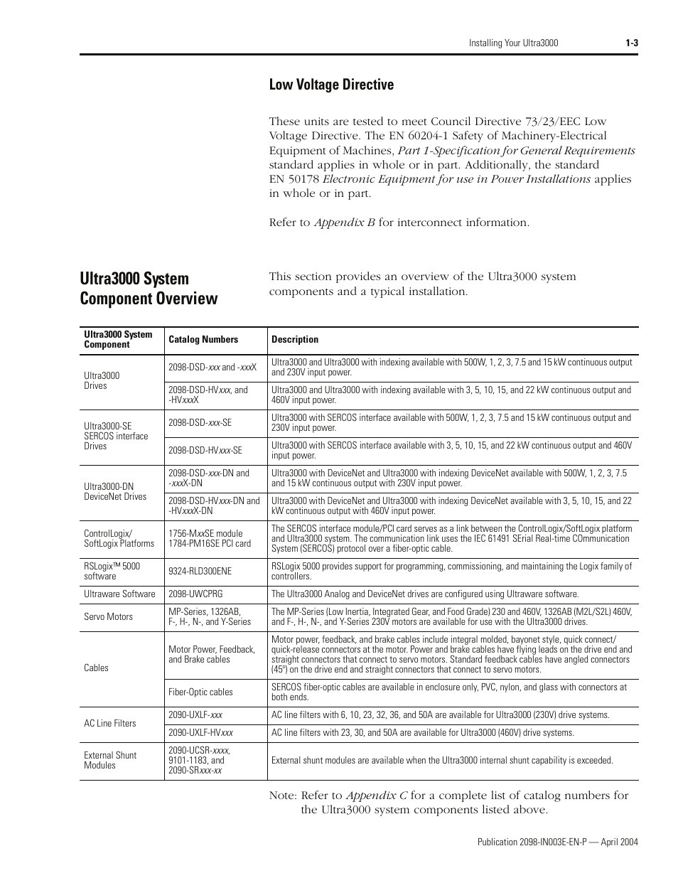 Ultra3000 system component overview, Low voltage directive | Rockwell Automation 2090 Ultra3000 Installation Manual User Manual | Page 27 / 194