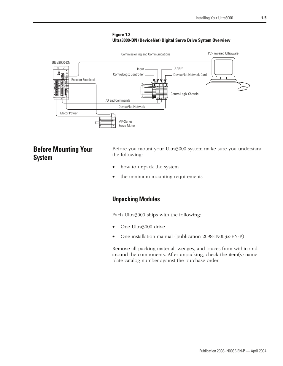 Before mounting your system, Unpacking modules | Rockwell Automation 2090 Ultra3000 Installation Manual User Manual | Page 29 / 194