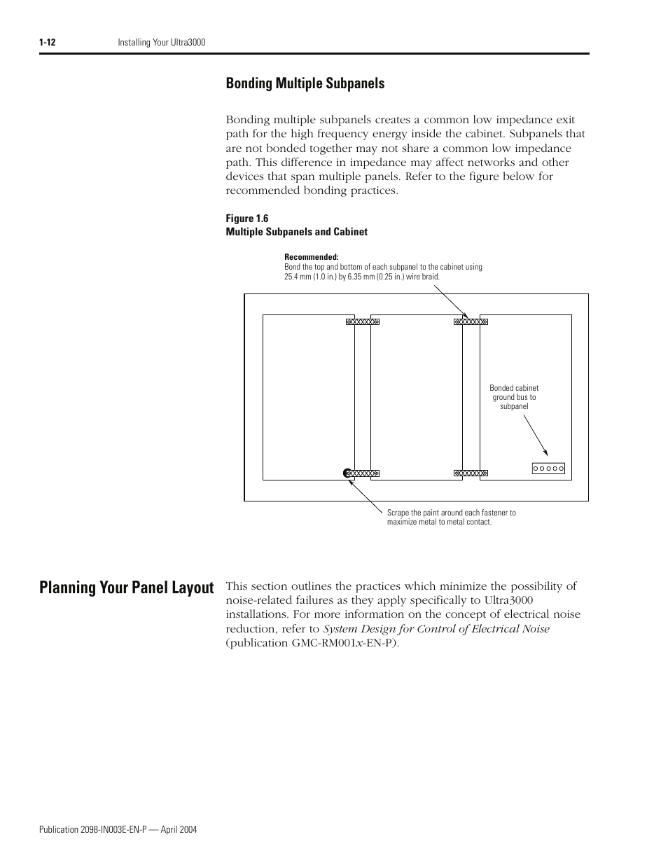 Planning your panel layout, Bonding multiple subpanels | Rockwell Automation 2090 Ultra3000 Installation Manual User Manual | Page 36 / 194