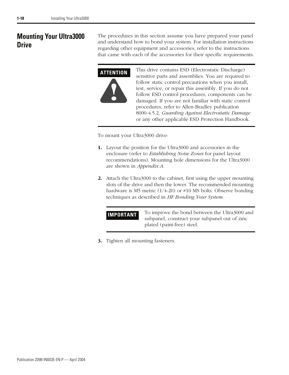 Mounting your ultra3000 drive | Rockwell Automation 2090 Ultra3000 Installation Manual User Manual | Page 42 / 194