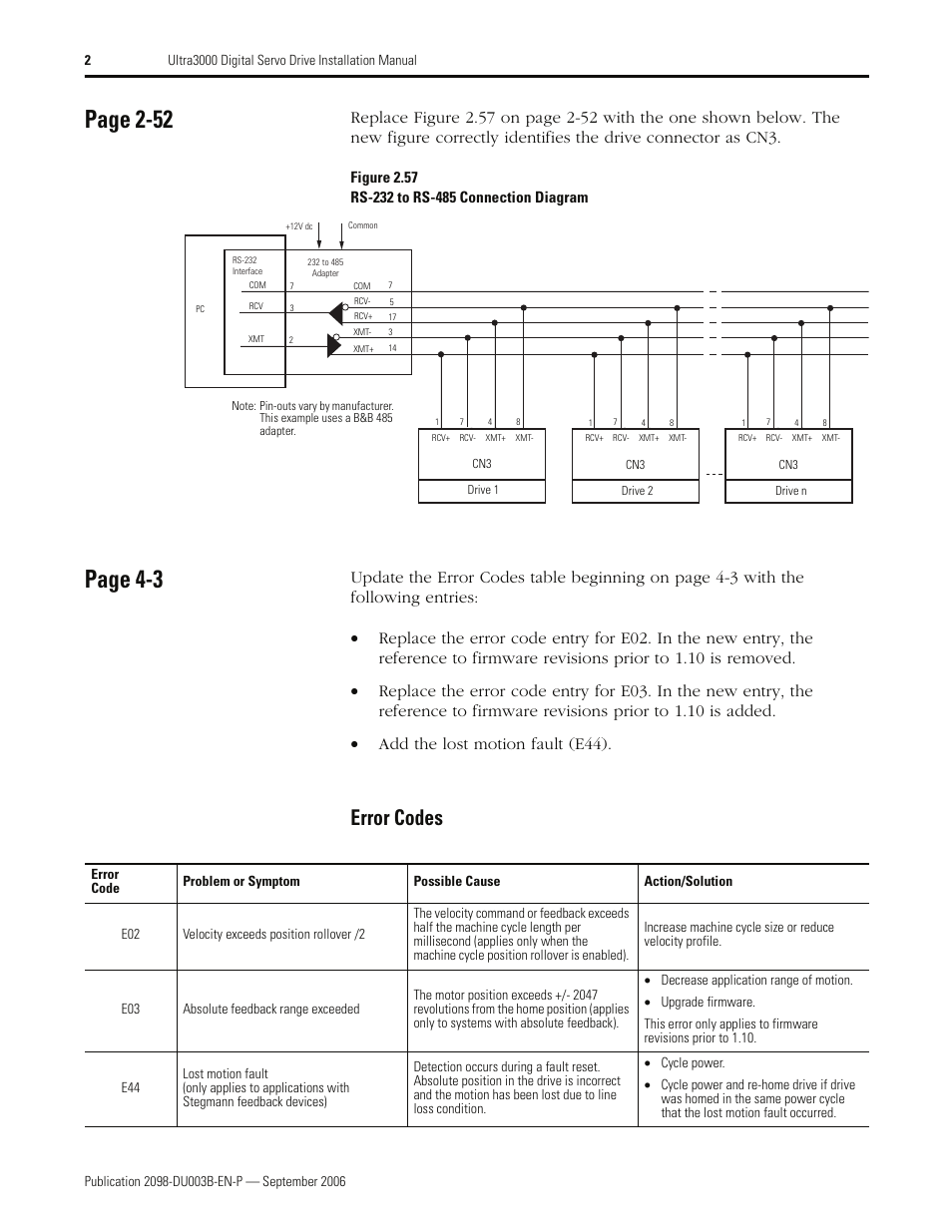 Page 2-52, Page 4-3, Error codes | Rockwell Automation 2090 Ultra3000 Installation Manual User Manual | Page 6 / 194