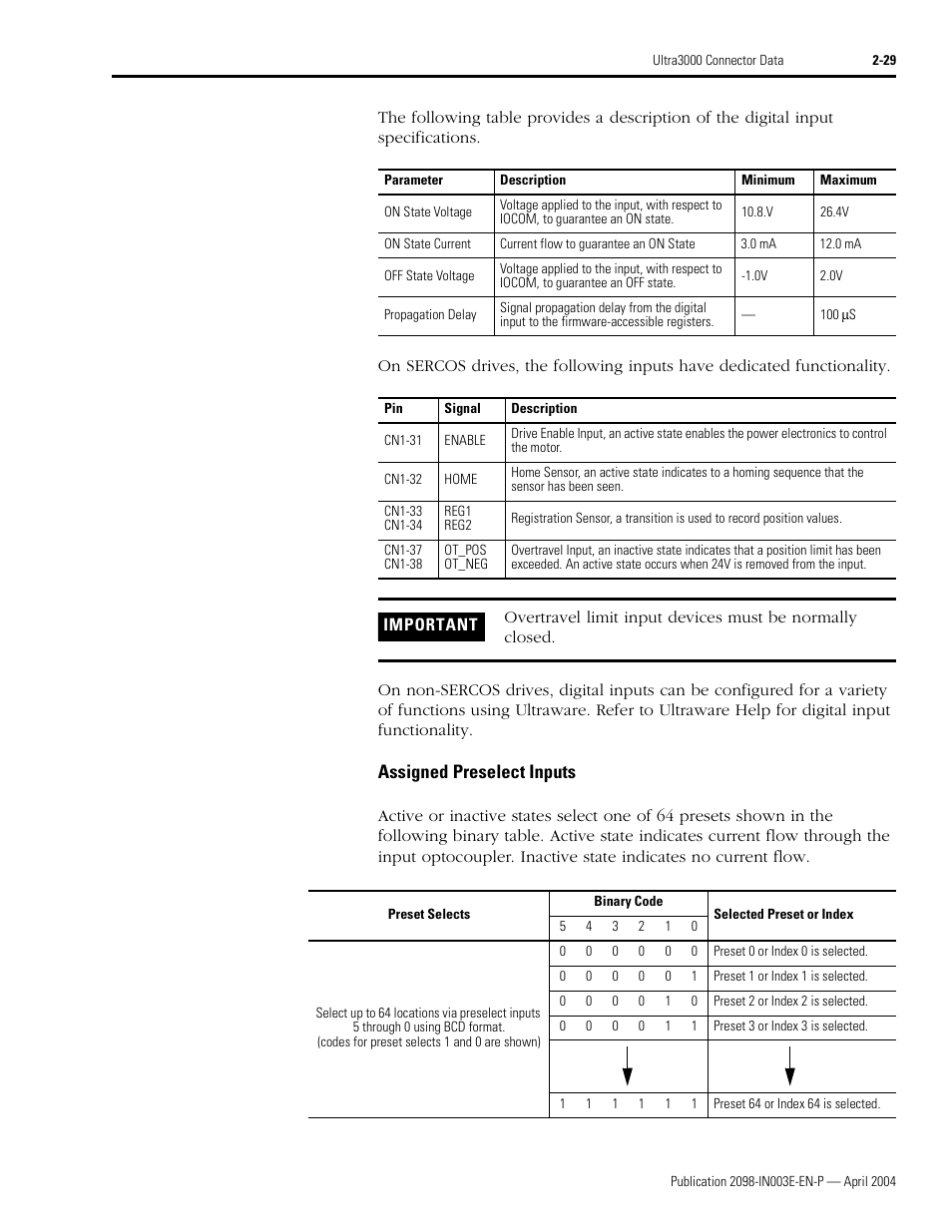 Assigned preselect inputs | Rockwell Automation 2090 Ultra3000 Installation Manual User Manual | Page 71 / 194