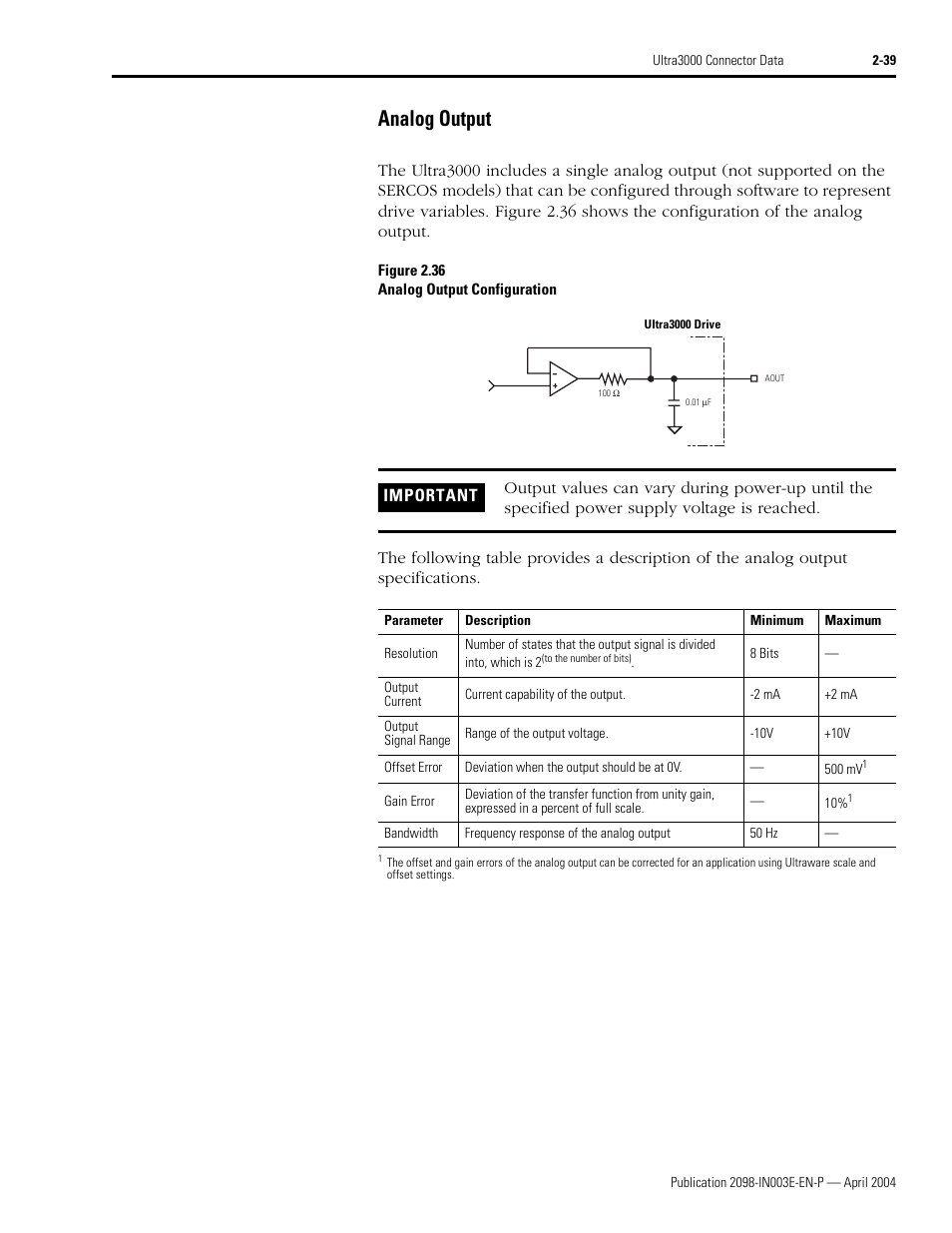 Analog output | Rockwell Automation 2090 Ultra3000 Installation Manual User Manual | Page 81 / 194