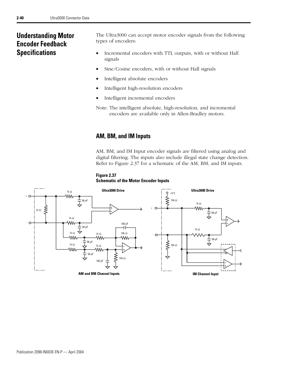 Am, bm, and im inputs, Figure 2.37 schematic of the motor encoder inputs | Rockwell Automation 2090 Ultra3000 Installation Manual User Manual | Page 82 / 194