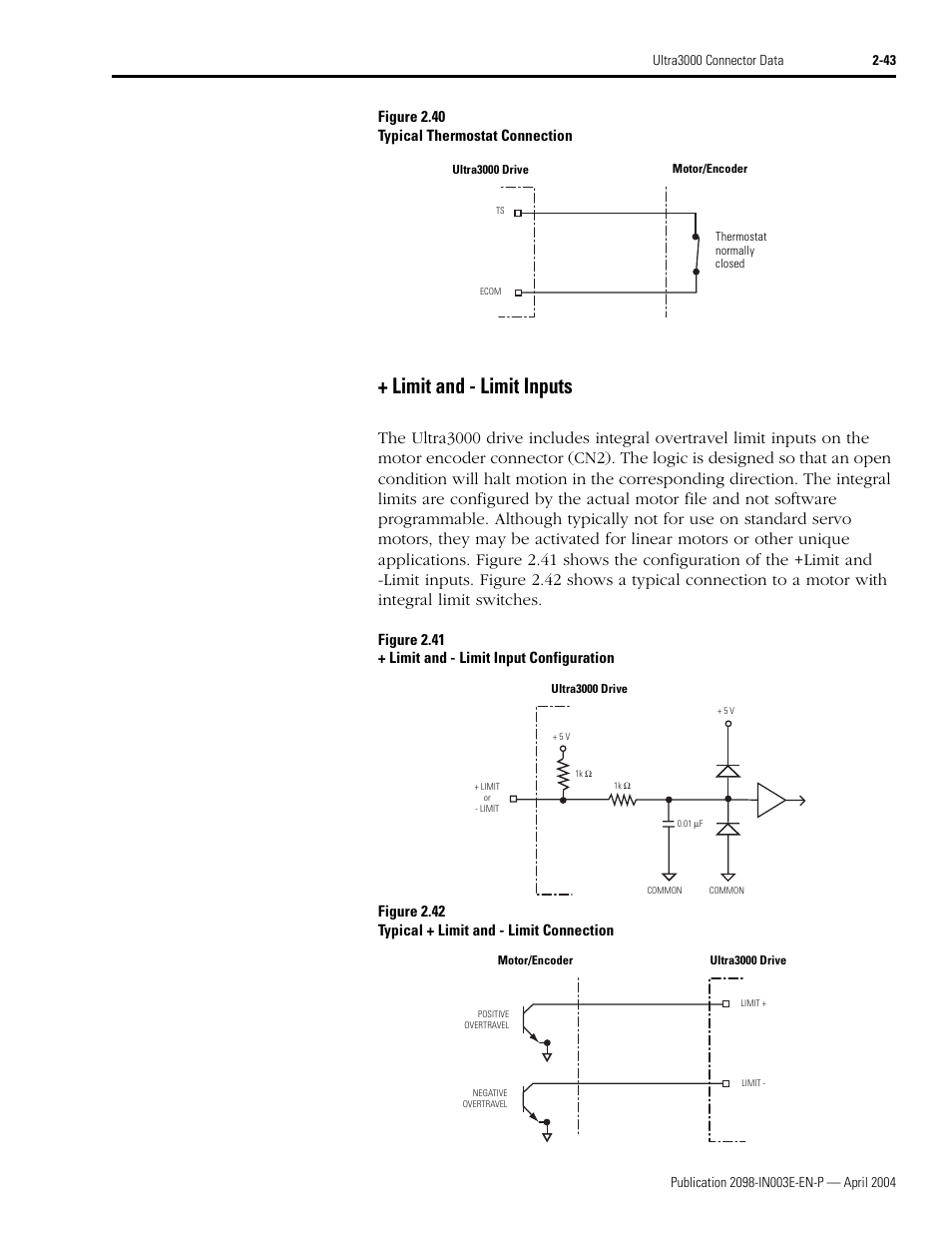 Limit and - limit inputs, Figure 2.40 typical thermostat connection | Rockwell Automation 2090 Ultra3000 Installation Manual User Manual | Page 85 / 194