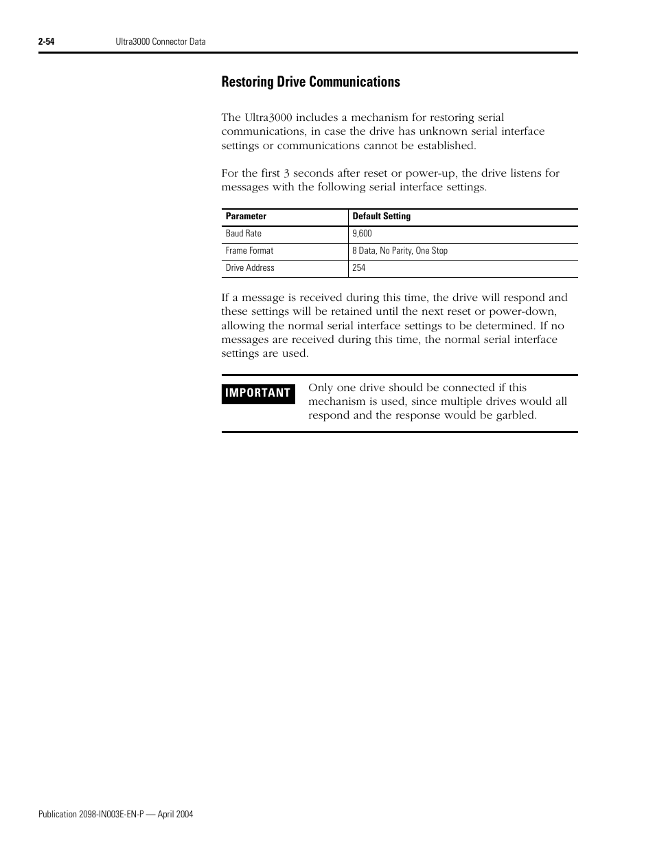 Restoring drive communications | Rockwell Automation 2090 Ultra3000 Installation Manual User Manual | Page 96 / 194
