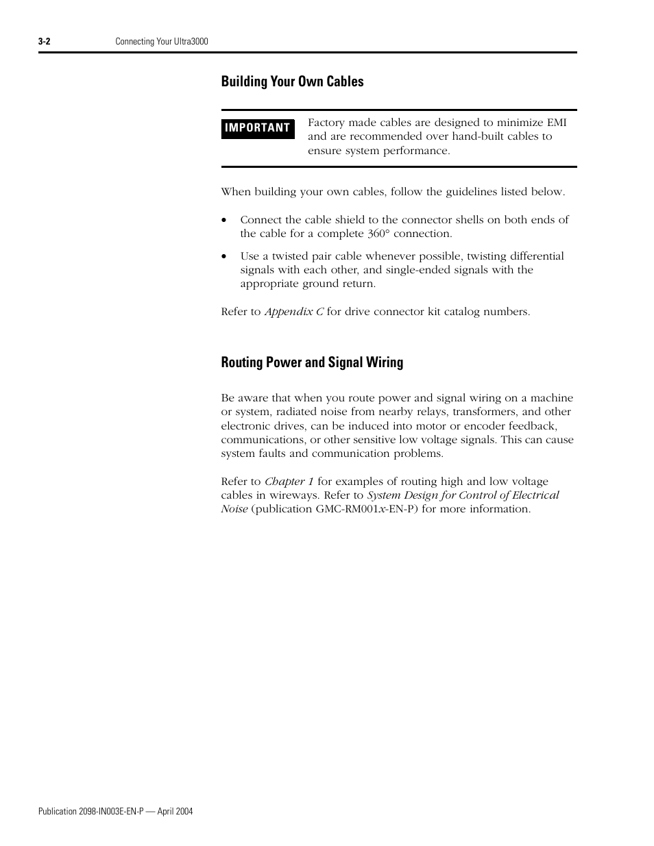 Building your own cables, Routing power and signal wiring | Rockwell Automation 2090 Ultra3000 Installation Manual User Manual | Page 98 / 194