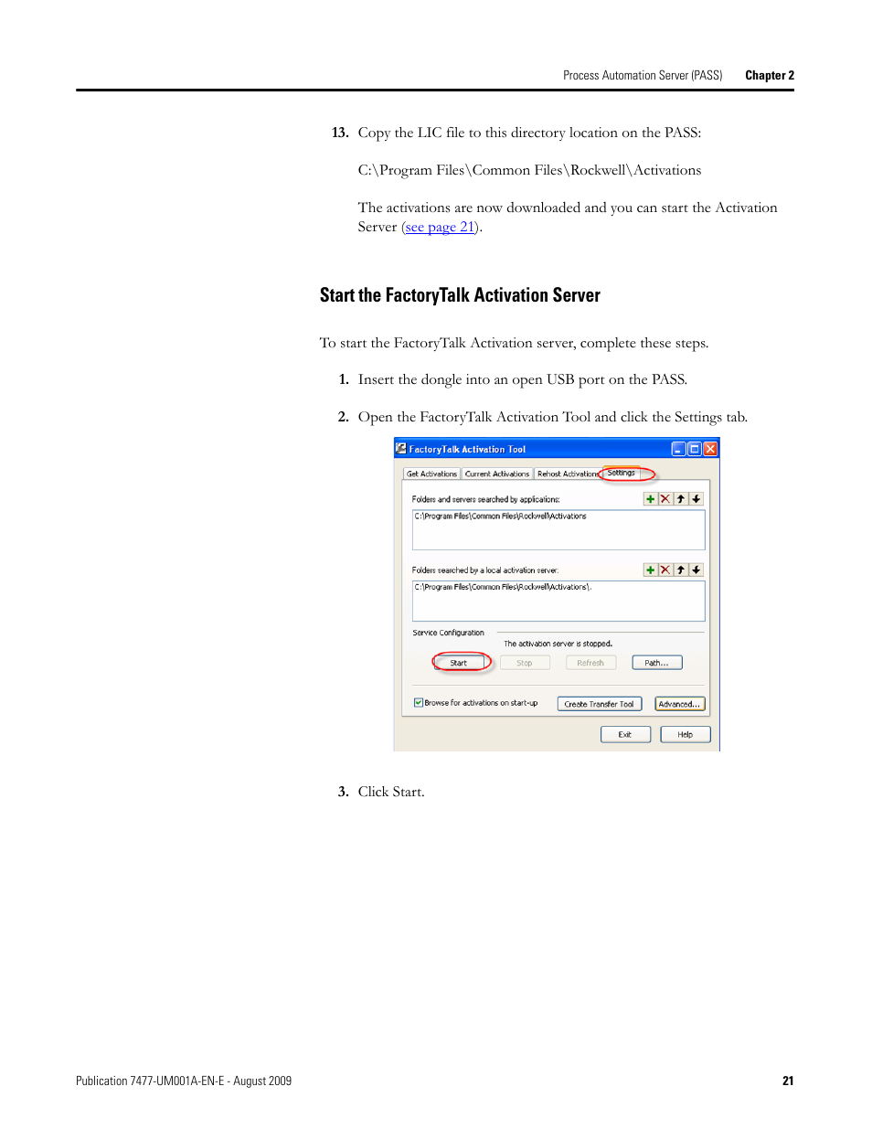 Start the factorytalk activation server | Rockwell Automation 7477-IC2VC PlantPAx Server and Workstation Bundles User Manual User Manual | Page 21 / 35