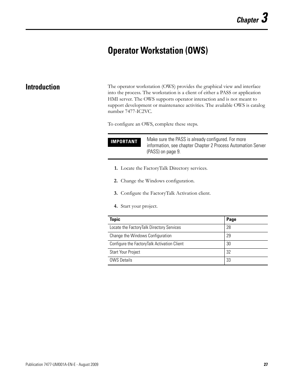 3 - operator workstation (ows), Introduction, Chapter 3 | Operator workstation (ows), Chapter | Rockwell Automation 7477-IC2VC PlantPAx Server and Workstation Bundles User Manual User Manual | Page 27 / 35