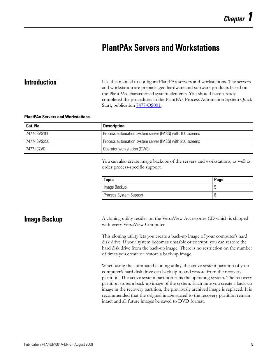 1 - plantpax servers and workstations, Introduction, Image backup | Chapter 1, Plantpax servers and workstations, Introduction image backup, Chapter | Rockwell Automation 7477-IC2VC PlantPAx Server and Workstation Bundles User Manual User Manual | Page 5 / 35