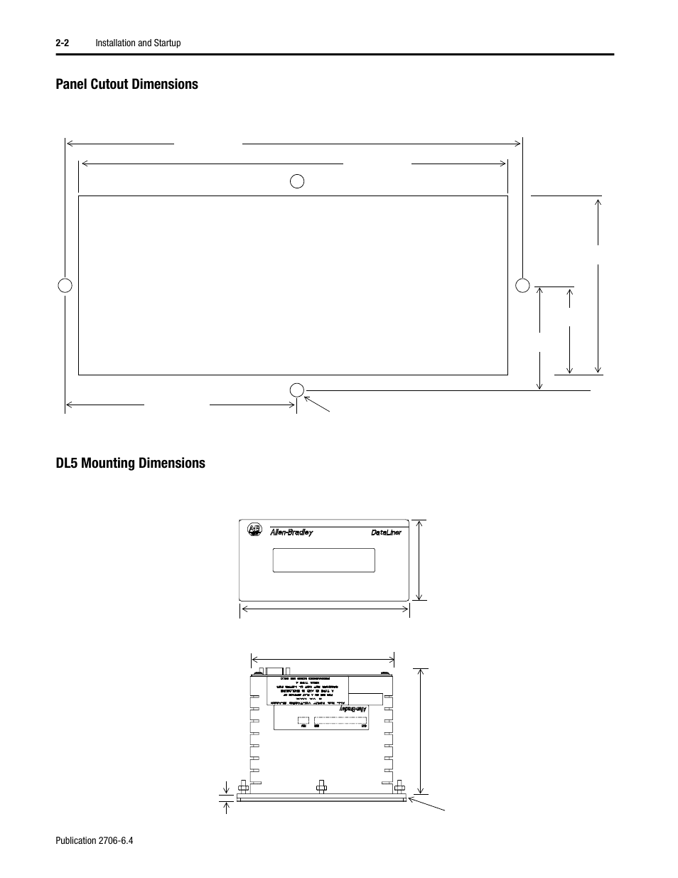 Panel cutout dimensions, Dl5 mounting dimensions, Panel cutout dimensions dl5 mounting dimensions | Rockwell Automation 2706-D11JS_D21JS Dataliner DL5 Slave Displays User Manual | Page 12 / 49