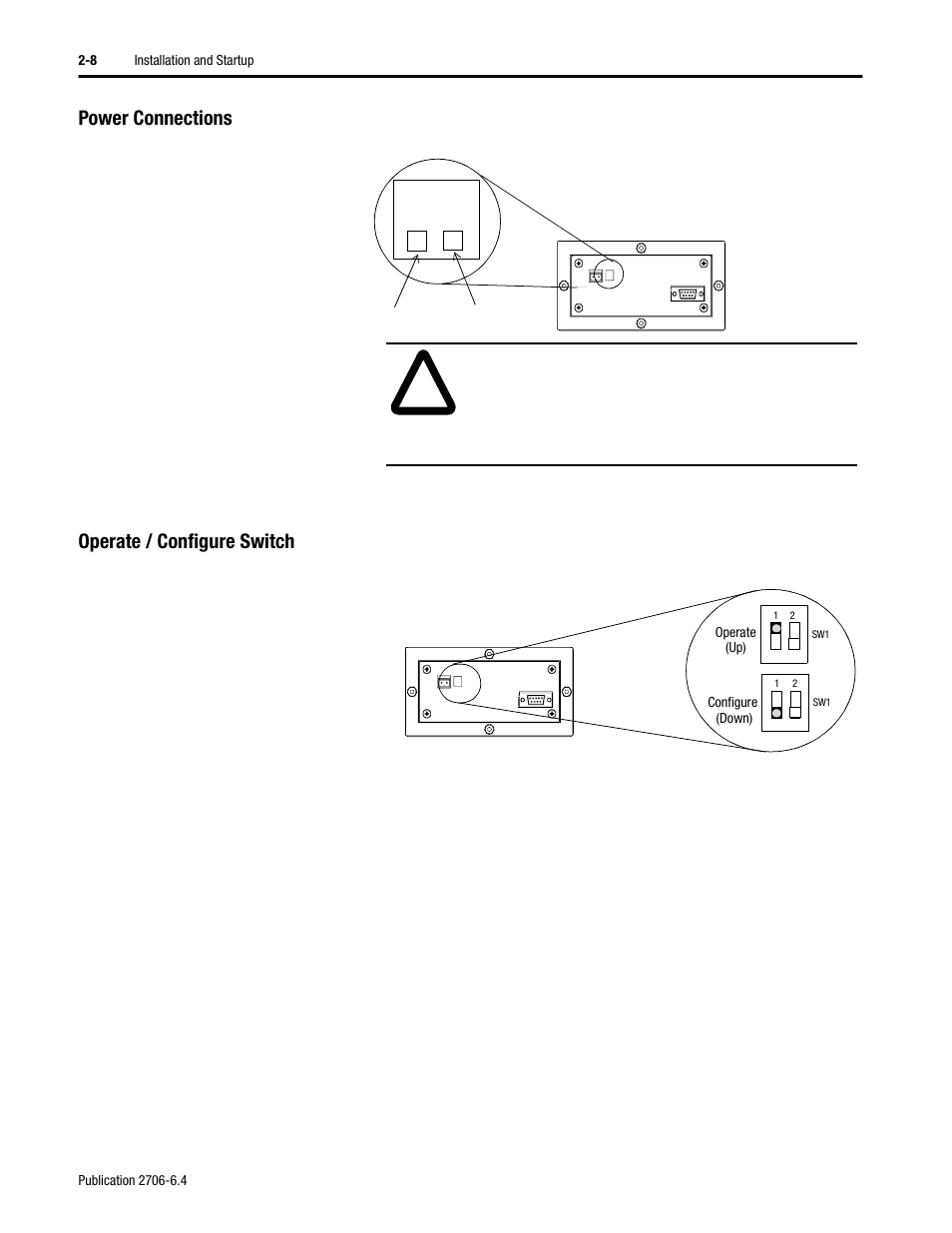 Power connections, Operate / configure switch, Power connections -8 operate / configure switch -8 | Rockwell Automation 2706-D11JS_D21JS Dataliner DL5 Slave Displays User Manual | Page 18 / 49