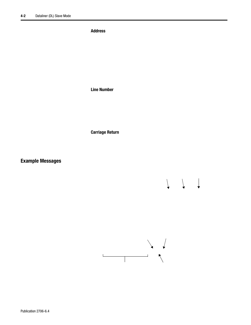 Example messages, Example messages -2 | Rockwell Automation 2706-D11JS_D21JS Dataliner DL5 Slave Displays User Manual | Page 28 / 49