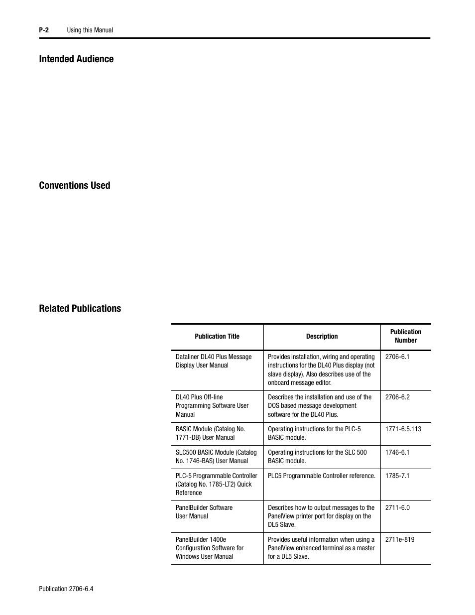 Intended audience, Conventions used, Related publications | Rockwell Automation 2706-D11JS_D21JS Dataliner DL5 Slave Displays User Manual | Page 6 / 49