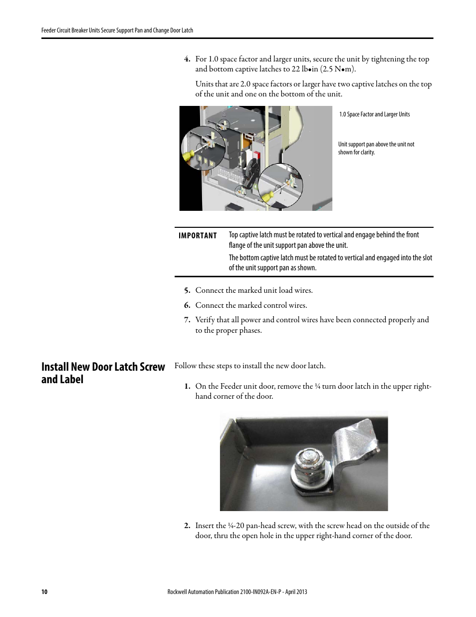 Install new door latch screw and label | Rockwell Automation 2193FZ Feeder Circuit Breaker Units Secure Support Pan and ChangeDoor Latch User Manual | Page 10 / 12
