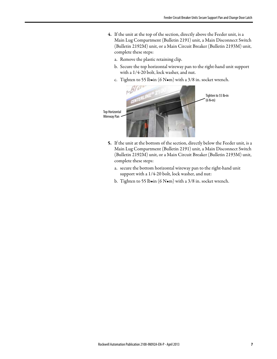 Rockwell Automation 2193FZ Feeder Circuit Breaker Units Secure Support Pan and ChangeDoor Latch User Manual | Page 7 / 12