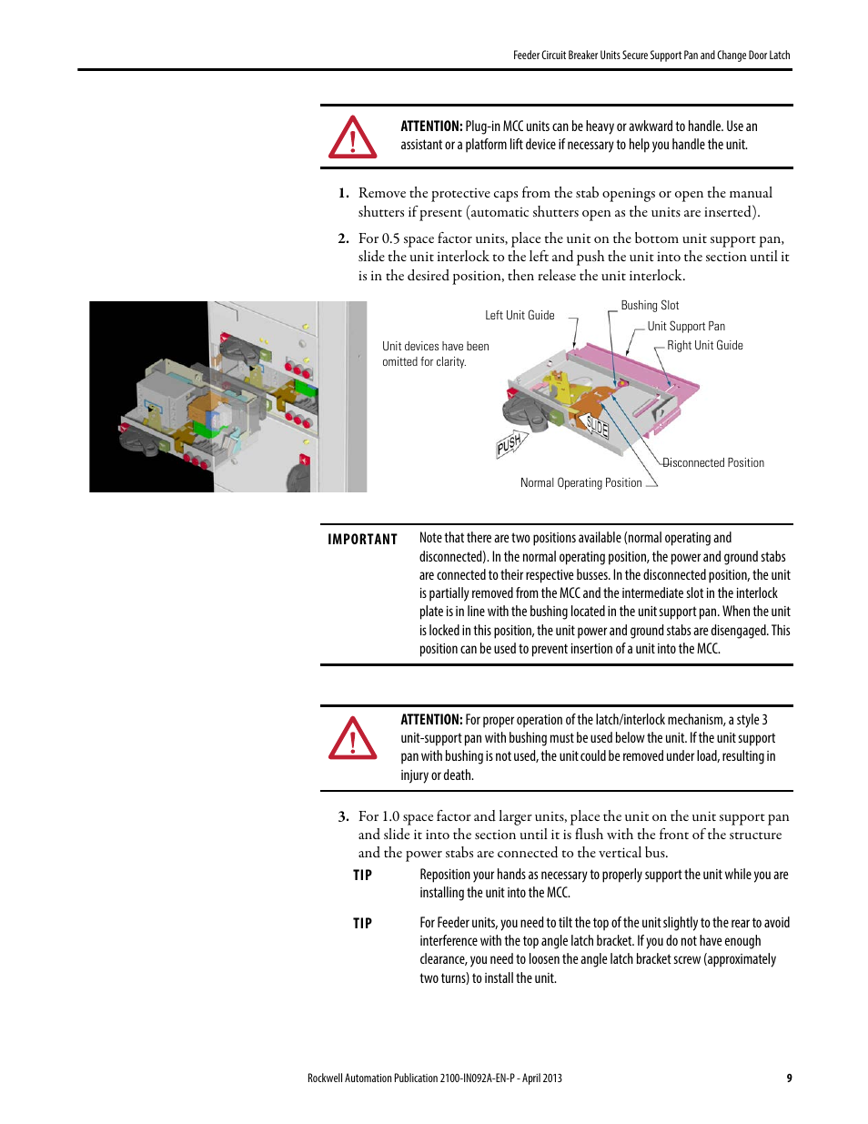 Rockwell Automation 2193FZ Feeder Circuit Breaker Units Secure Support Pan and ChangeDoor Latch User Manual | Page 9 / 12