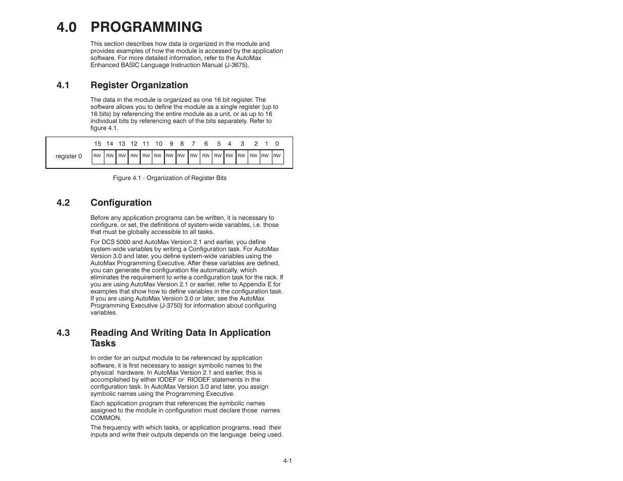 0 programming, 1 register organization, 2 configuration | 3 reading and writing data in application tasks, 1 registerorganization | Rockwell Automation 57C403 115VAC High Power Output Module User Manual | Page 15 / 36