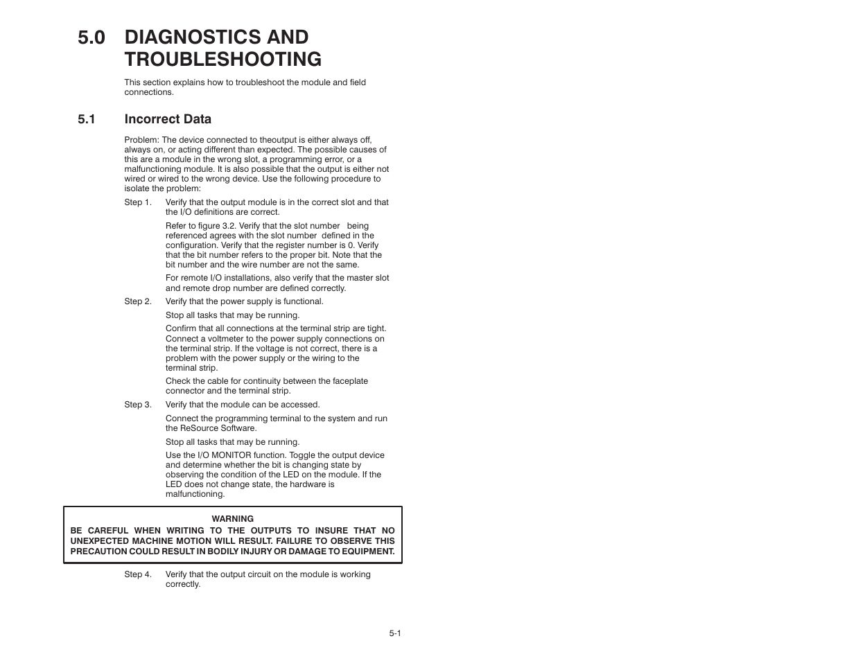0 diagnostics and troubleshooting, 1 incorrect data | Rockwell Automation 57C403 115VAC High Power Output Module User Manual | Page 17 / 36