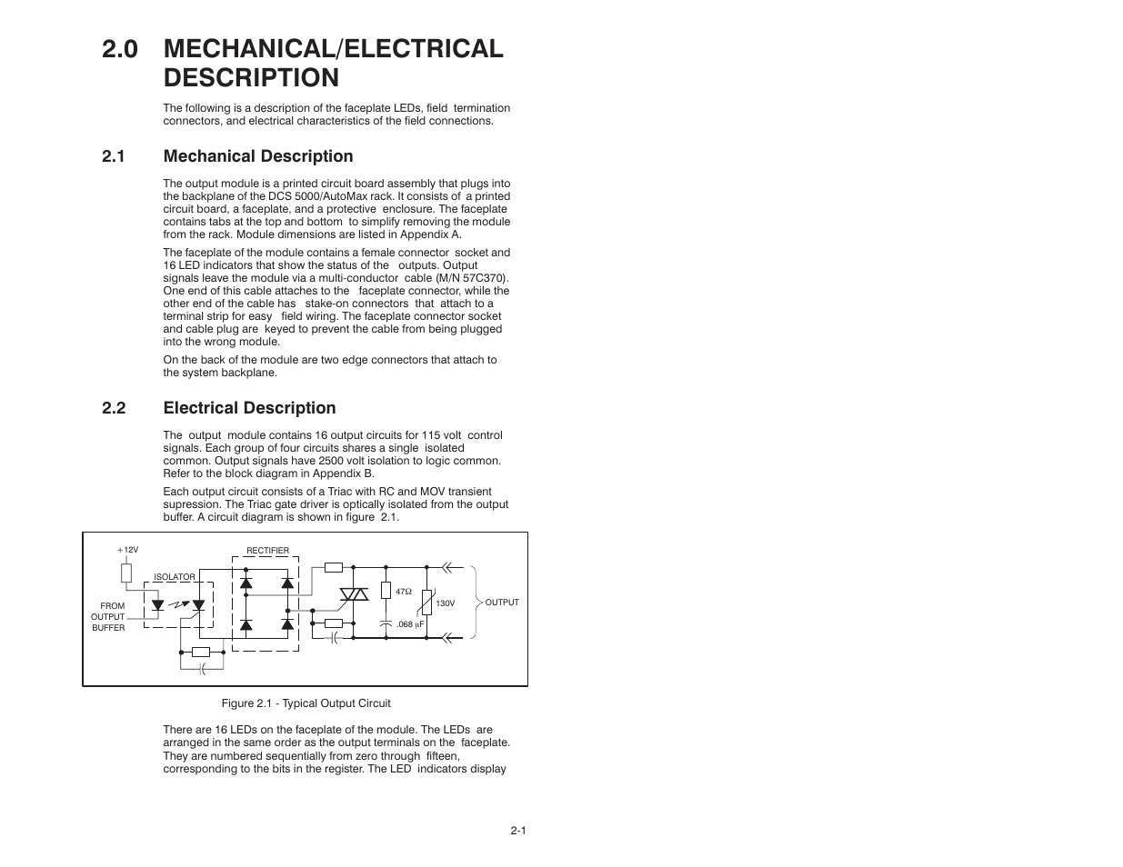 0 mechanical/electrical description, 1 mechanical description, 2 electrical description | Rockwell Automation 57C403 115VAC High Power Output Module User Manual | Page 9 / 36