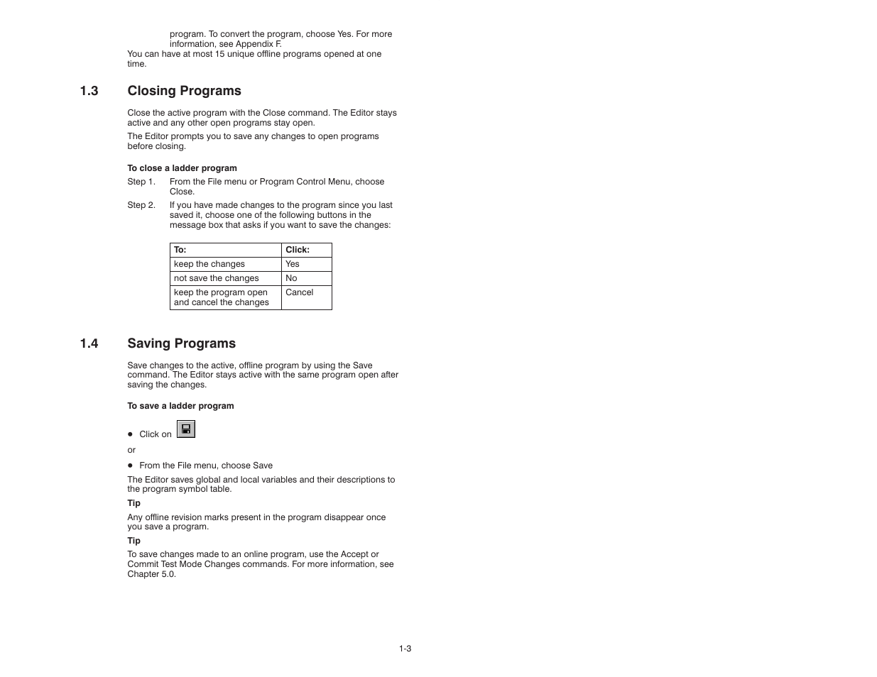 3 closing program, 4 saving programs, 3 closing programs | Rockwell Automation AutoMax Enhanced Ladder Editor User Manual | Page 11 / 96