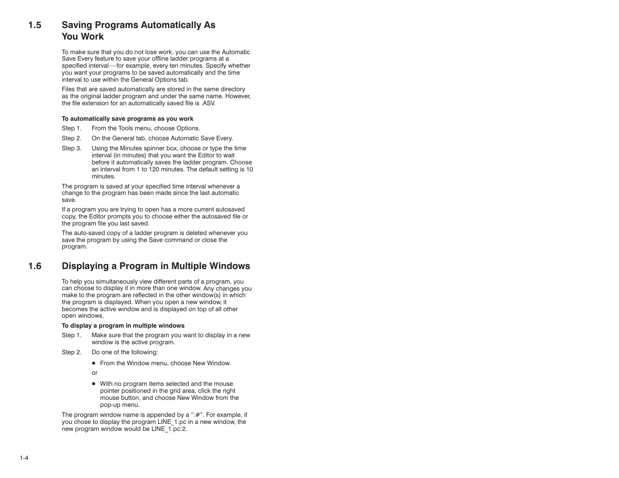 5 saving programs automatically as you work, 6 displaying a program in multiple windows | Rockwell Automation AutoMax Enhanced Ladder Editor User Manual | Page 12 / 96