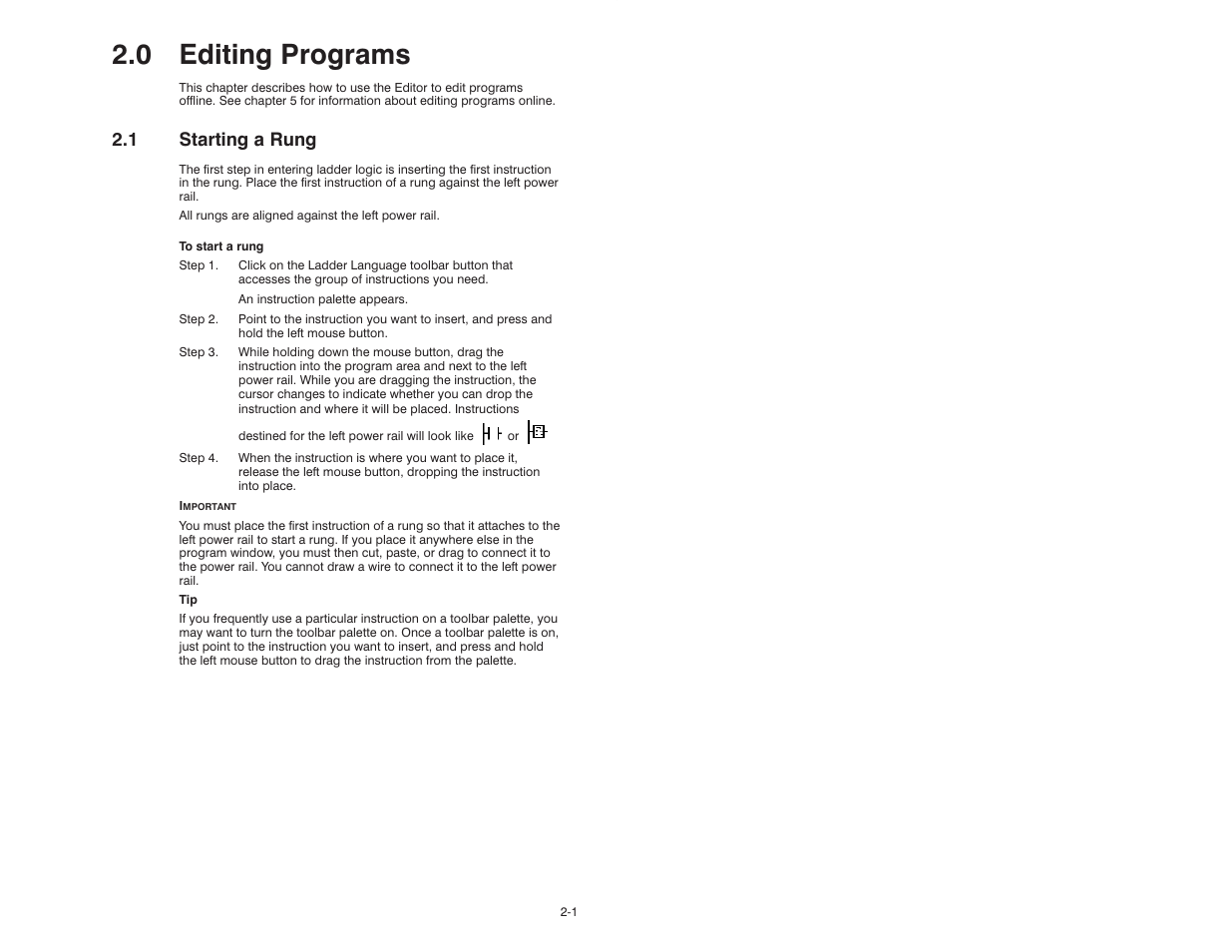 0 - editing programs, 1 starting a rung, 0 editing programs | Rockwell Automation AutoMax Enhanced Ladder Editor User Manual | Page 19 / 96