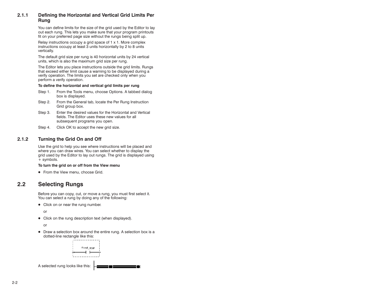 2 selecting rungs | Rockwell Automation AutoMax Enhanced Ladder Editor User Manual | Page 20 / 96