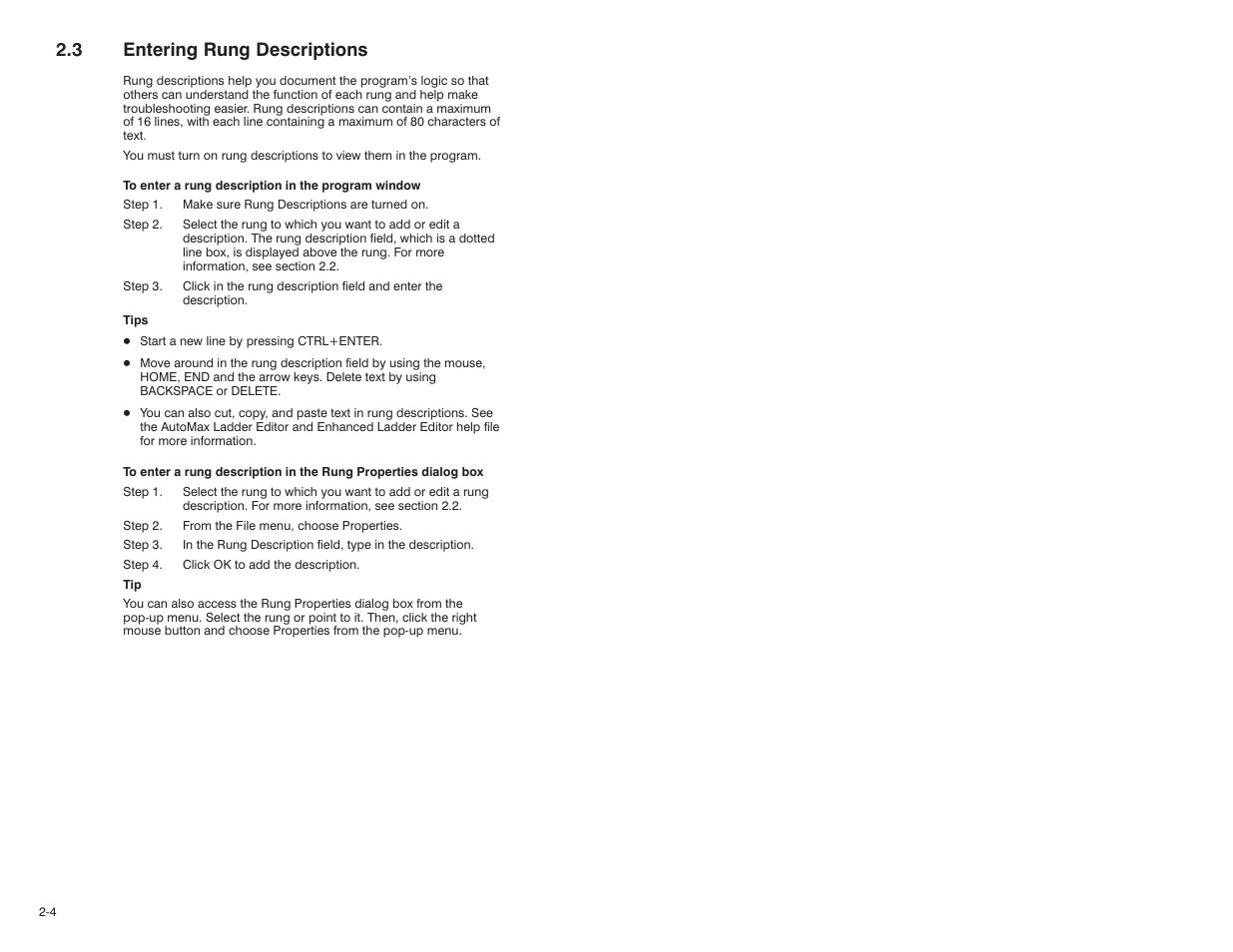 3 entering rung descriptions | Rockwell Automation AutoMax Enhanced Ladder Editor User Manual | Page 22 / 96