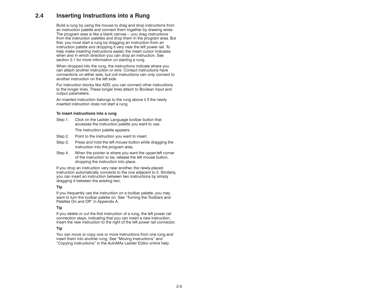 4 inserting instructions into a rung | Rockwell Automation AutoMax Enhanced Ladder Editor User Manual | Page 23 / 96