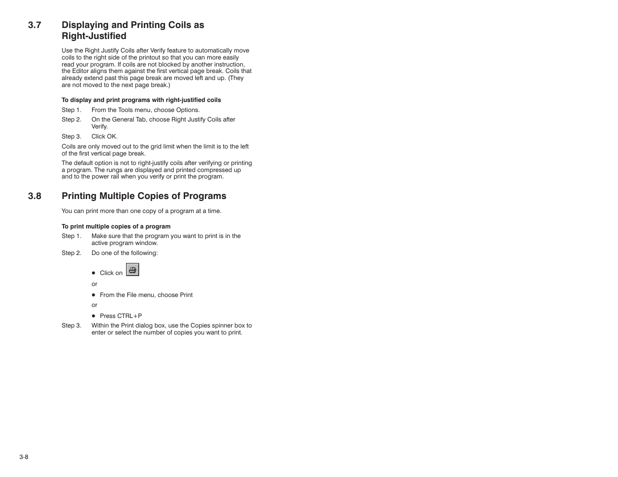 7 displaying and printing coils as right-justified, 8 printing multiple copies of programs, 7 displaying and printing coils as rightćjustified | Rockwell Automation AutoMax Enhanced Ladder Editor User Manual | Page 42 / 96