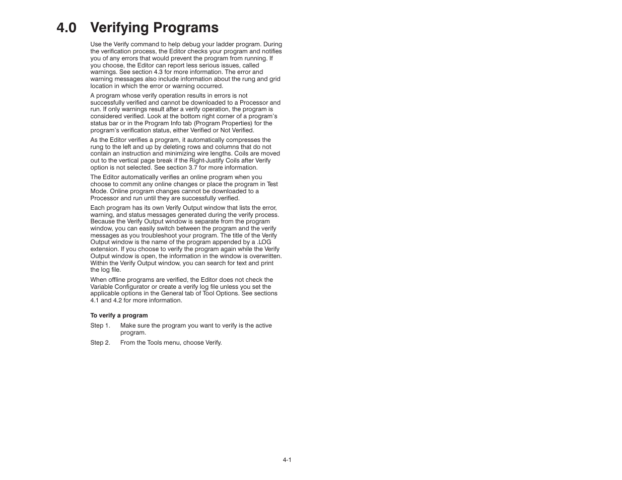 0 - verifying programs, 0 verifying programs | Rockwell Automation AutoMax Enhanced Ladder Editor User Manual | Page 43 / 96
