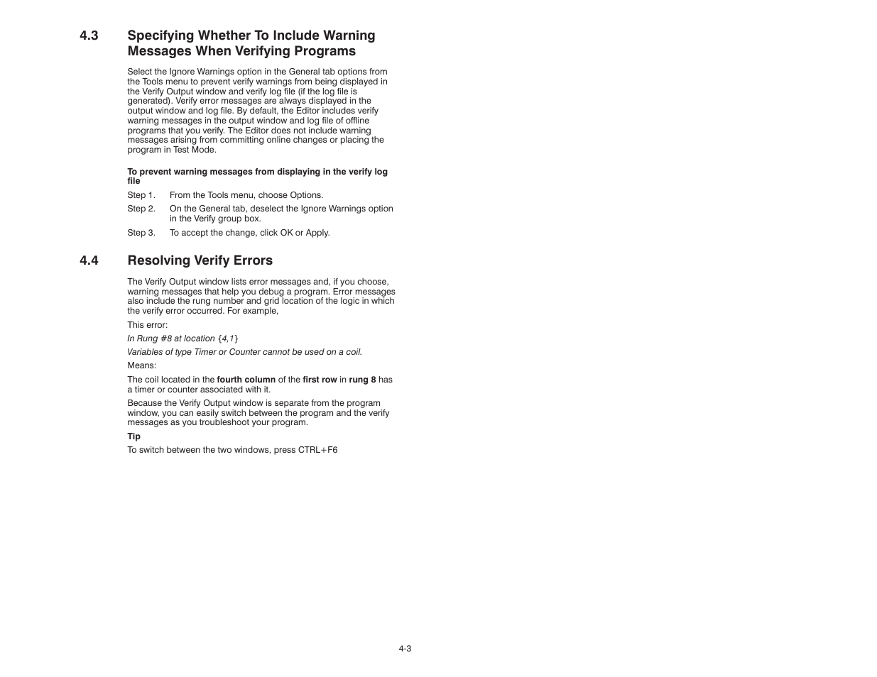 4 resolving verify errors | Rockwell Automation AutoMax Enhanced Ladder Editor User Manual | Page 45 / 96
