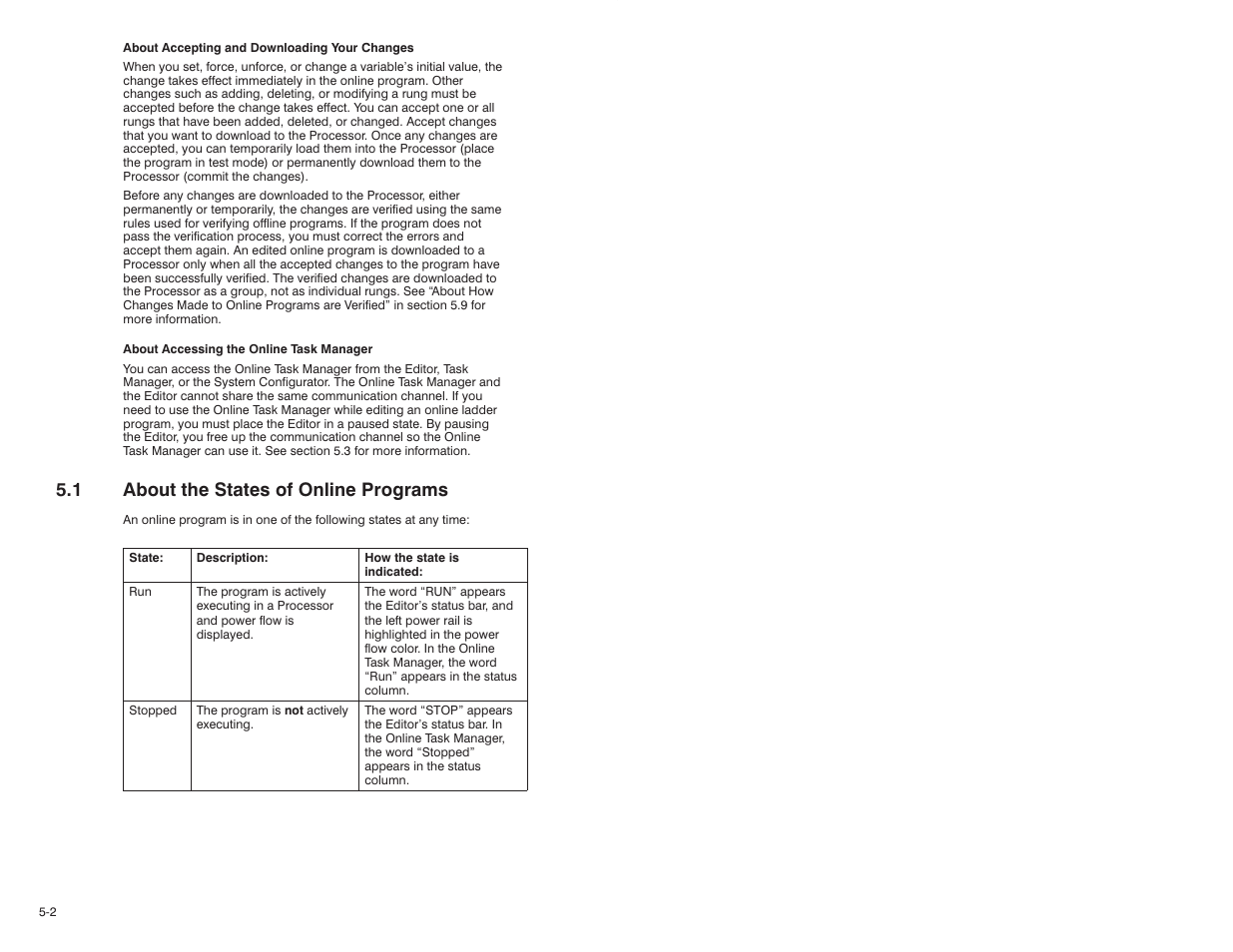 1 about the states of online programs | Rockwell Automation AutoMax Enhanced Ladder Editor User Manual | Page 48 / 96