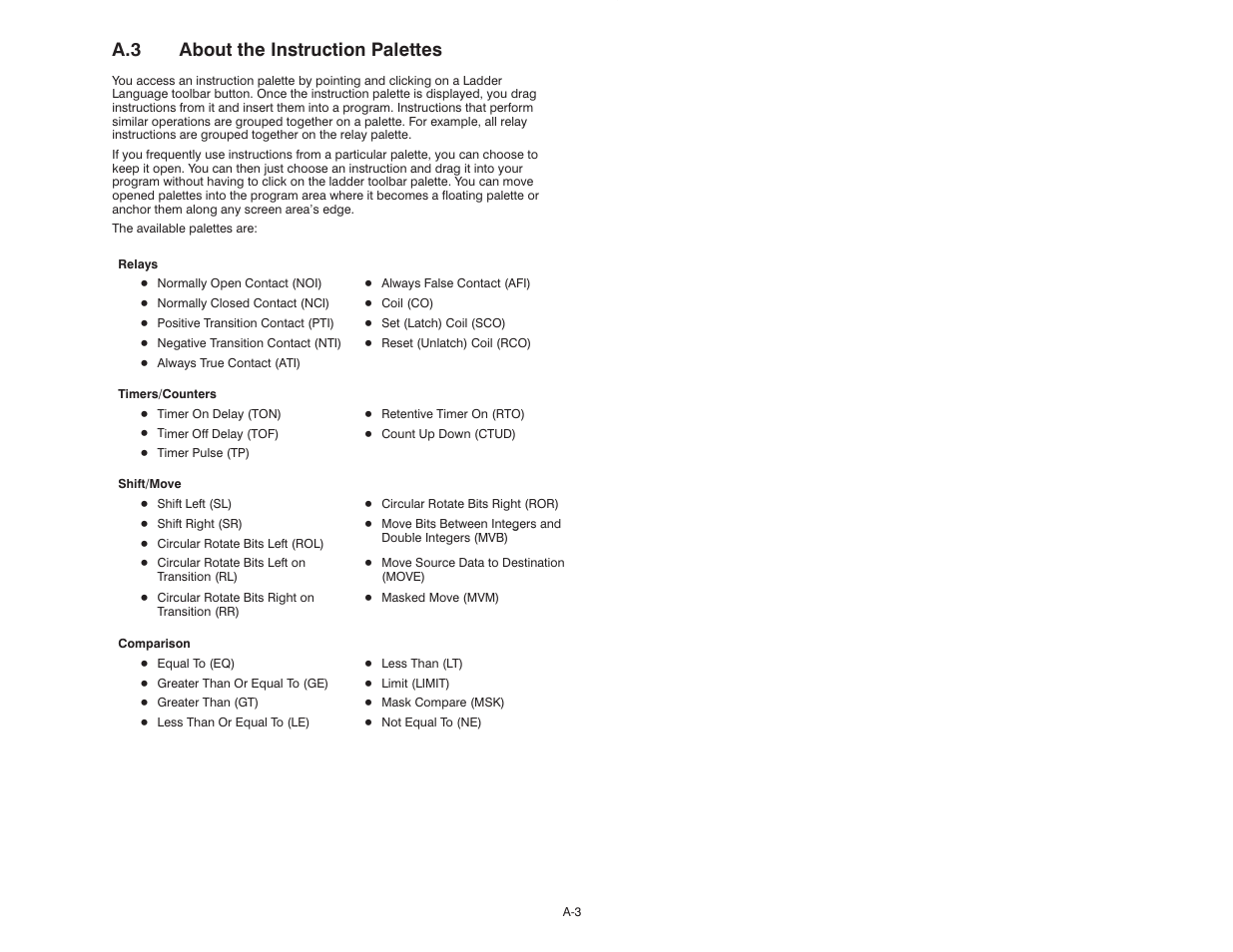 A.3 about the instruction palettes | Rockwell Automation AutoMax Enhanced Ladder Editor User Manual | Page 71 / 96