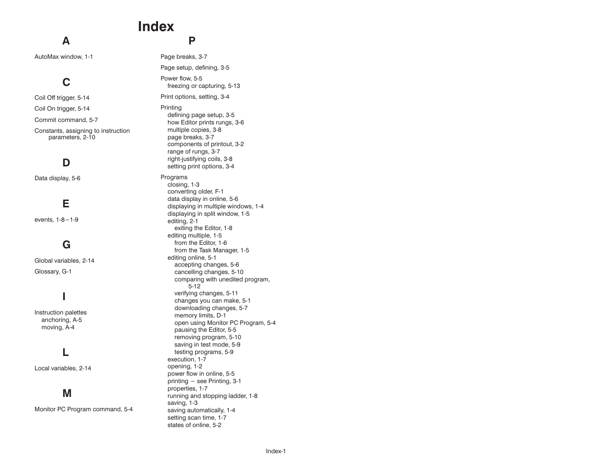 Index | Rockwell Automation AutoMax Enhanced Ladder Editor User Manual | Page 91 / 96