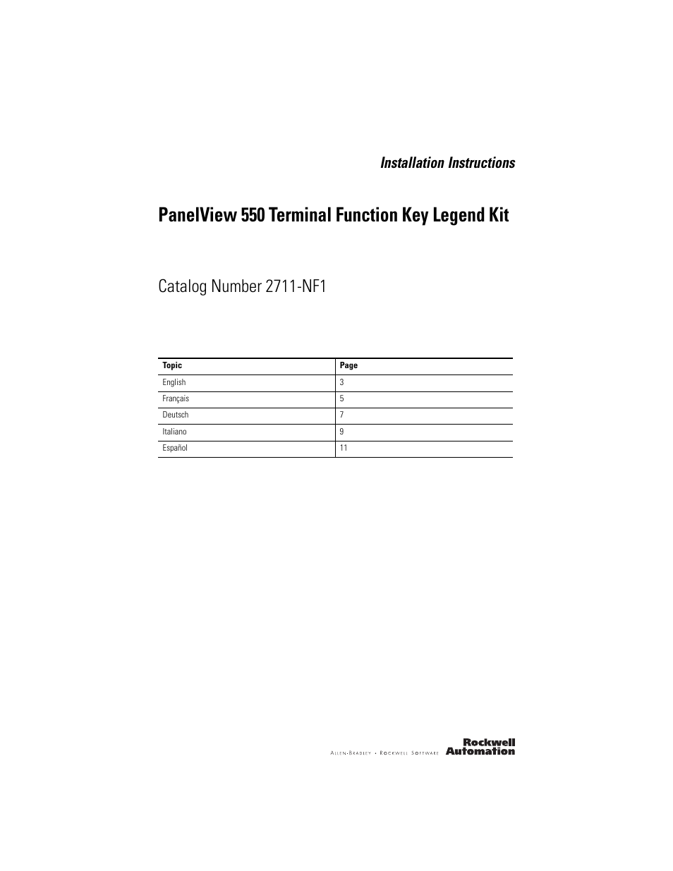 Rockwell Automation 2711-NF1 Function Key Legend Kit for PanelView 550 Terminals User Manual | 14 pages