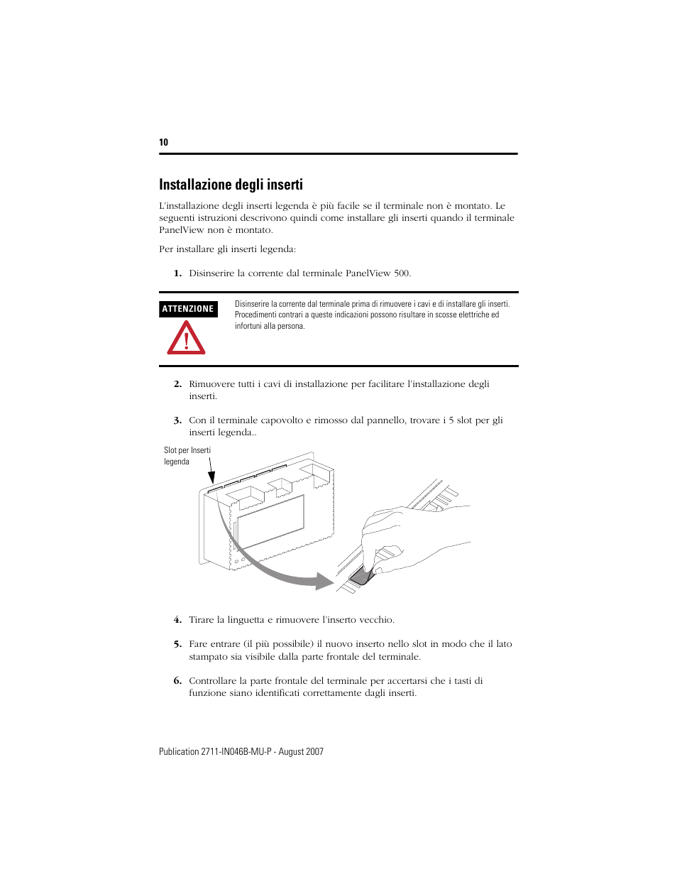 Installazione degli inserti | Rockwell Automation 2711-NF1 Function Key Legend Kit for PanelView 550 Terminals User Manual | Page 10 / 14
