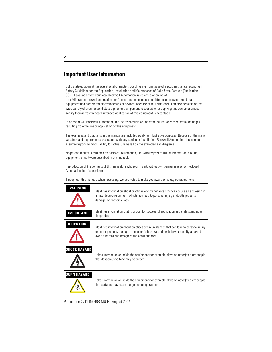 Important user information | Rockwell Automation 2711-NF1 Function Key Legend Kit for PanelView 550 Terminals User Manual | Page 2 / 14