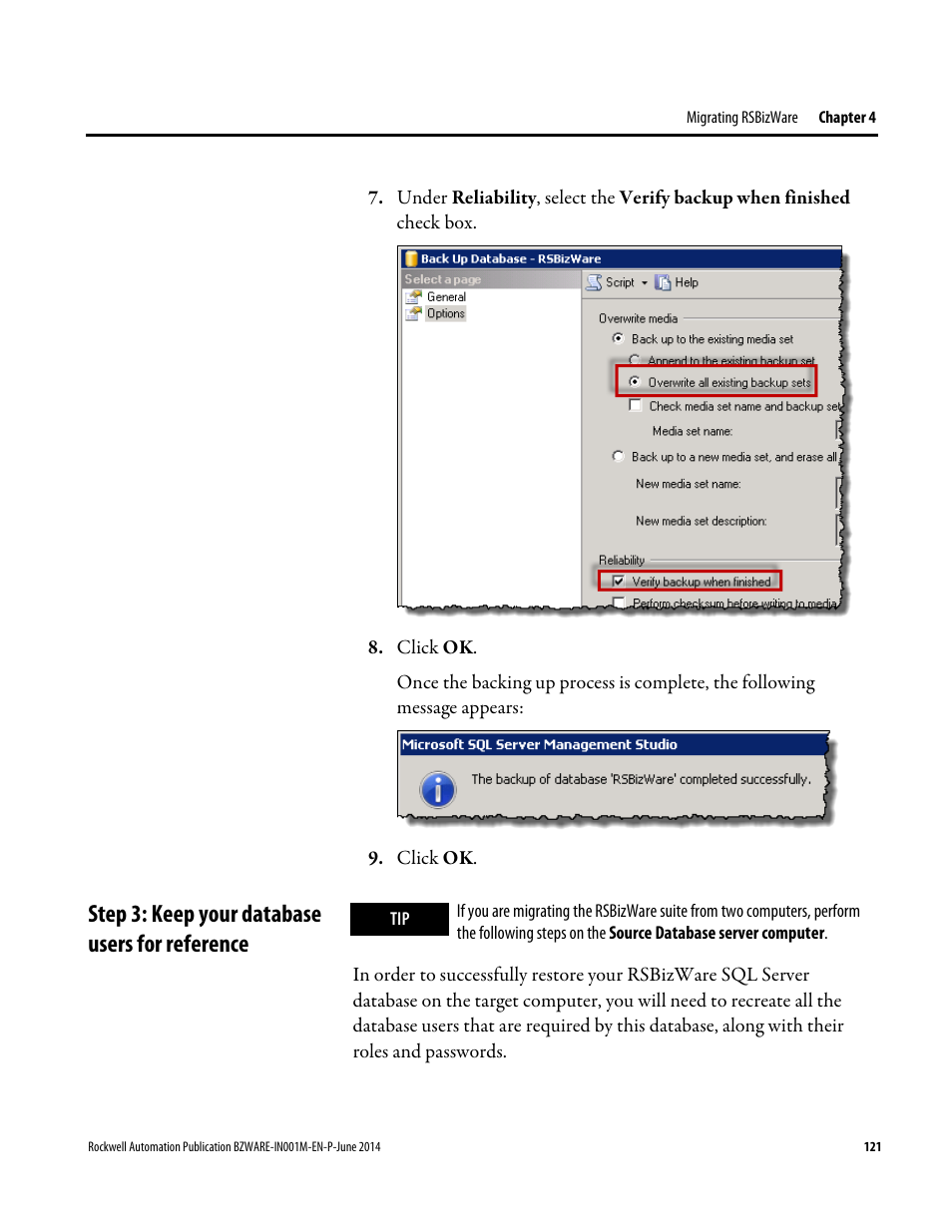 Step 3: keep your database users for reference | Rockwell Automation RSBizWare Administration Guide User Manual | Page 121 / 312